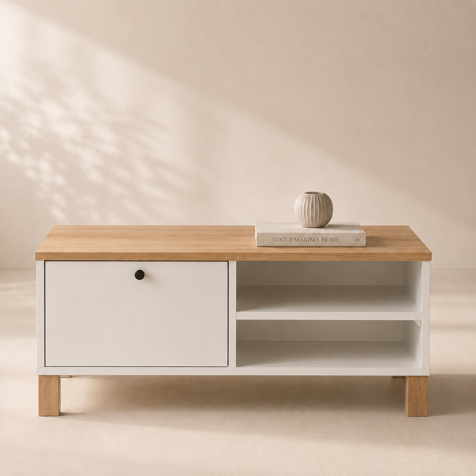 Livenza Kapaklı Kayın Ahşap Ayaklı Orta Sehpa 90 × 60 × 38,6 cm