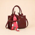 Sella Bordo Renk Fularlı Kadın El ve Omuz Çantası 21x16 cm