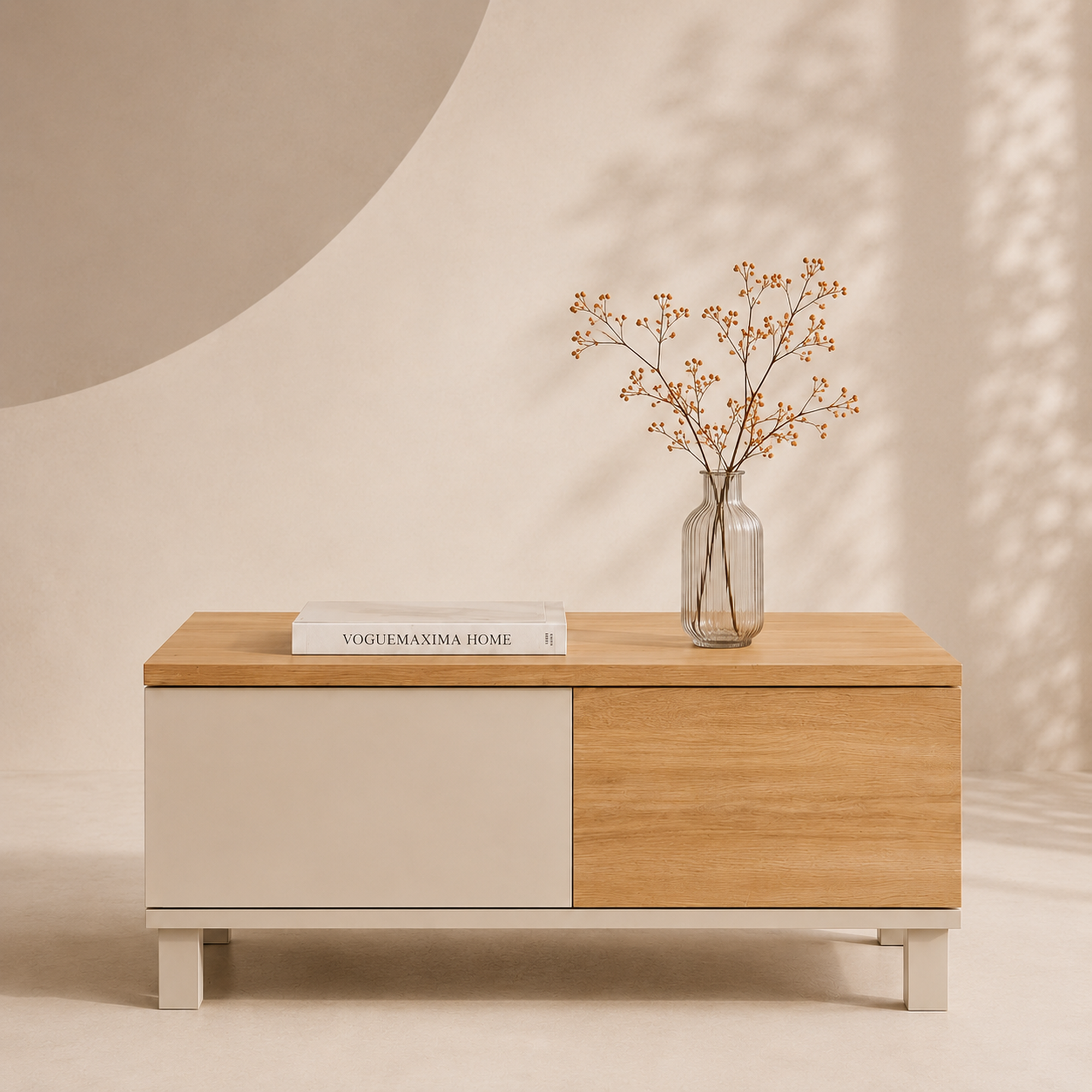 Mirelay 2 Çekmeceli Kayın Ahşap Ayaklı Orta Sehpa 90 × 60 × 40 cm