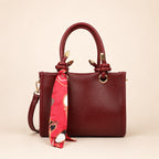 Sella Bordo Renk Fularlı Kadın El ve Omuz Çantası 21x16 cm
