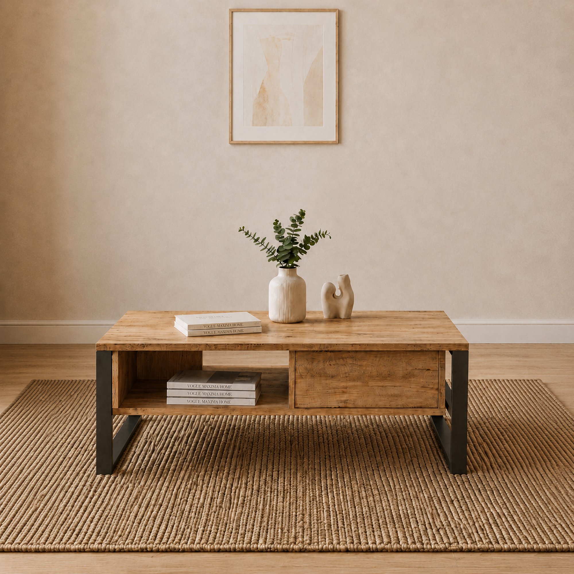 Lacita Metal Aksamlı Raflı Orta Sehpa 100 × 59,7 × 44,4 cm Atlantik Çam