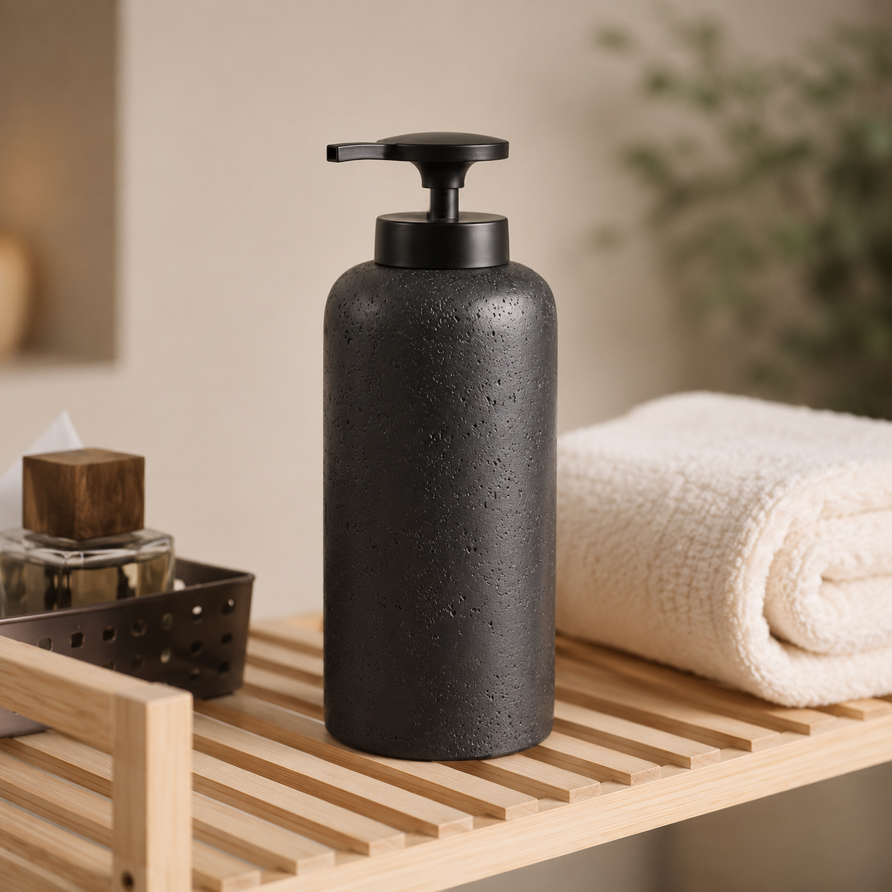 Siyah XL Taş Dokulu Sıvı Sabunluk 9x24 cm