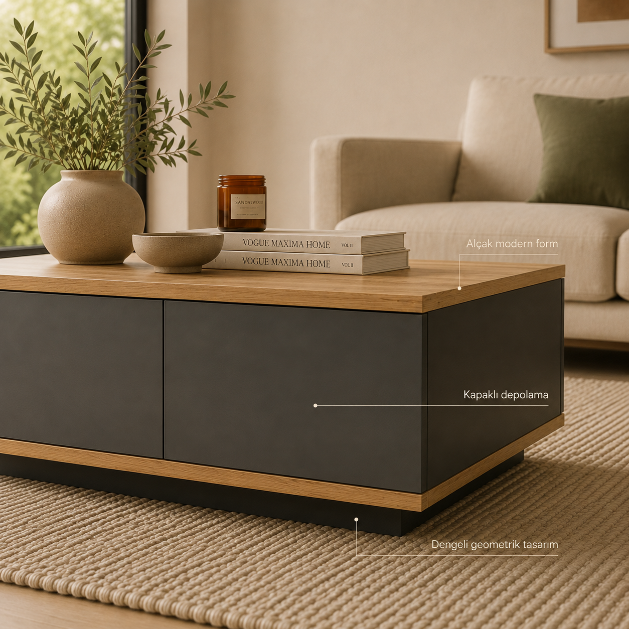 Bellagio 2 Kapaklı Orta Sehpa 90 × 60 × 23,6 cm Çam