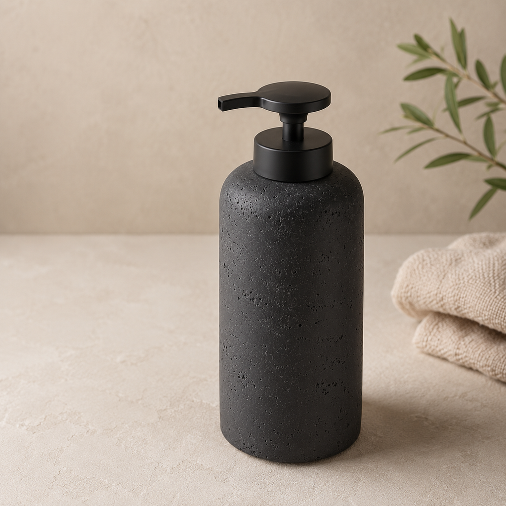 Siyah XL Taş Dokulu Sıvı Sabunluk 9x24 cm