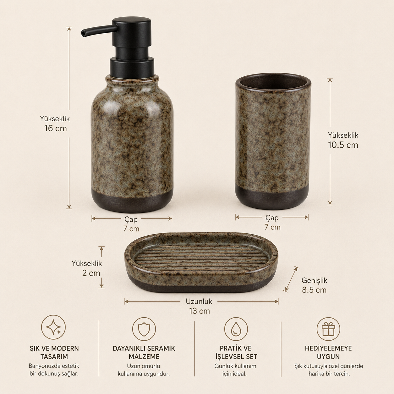 Silex Mat Dokulu Seramik Sıvı Sabunluk Gri 250 ml 7x16 cm