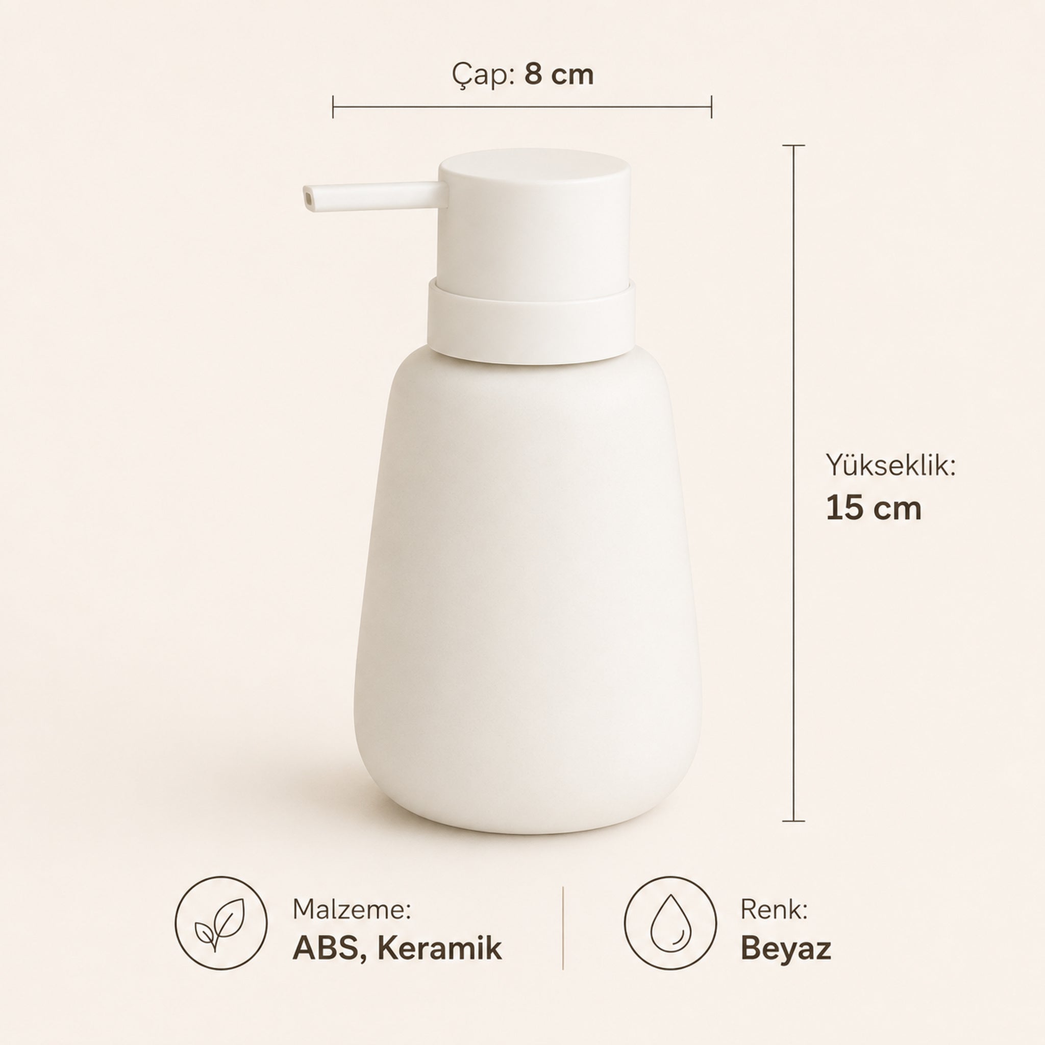 Sıvı Sabunluk Beyaz ABS Seramik 8x15 cm