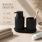 Noir 3 Parça Banyo Seti Siyah Sıvı Sabunluk Diş Fırçalık ve Tepsi