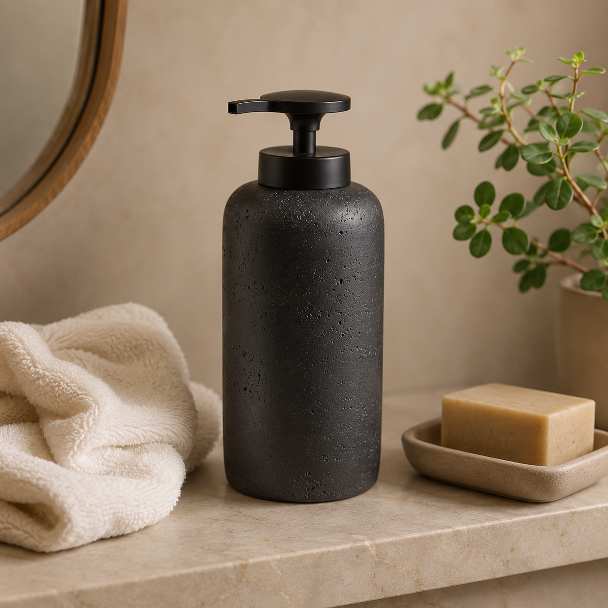 Siyah XL Taş Dokulu Sıvı Sabunluk 9x24 cm