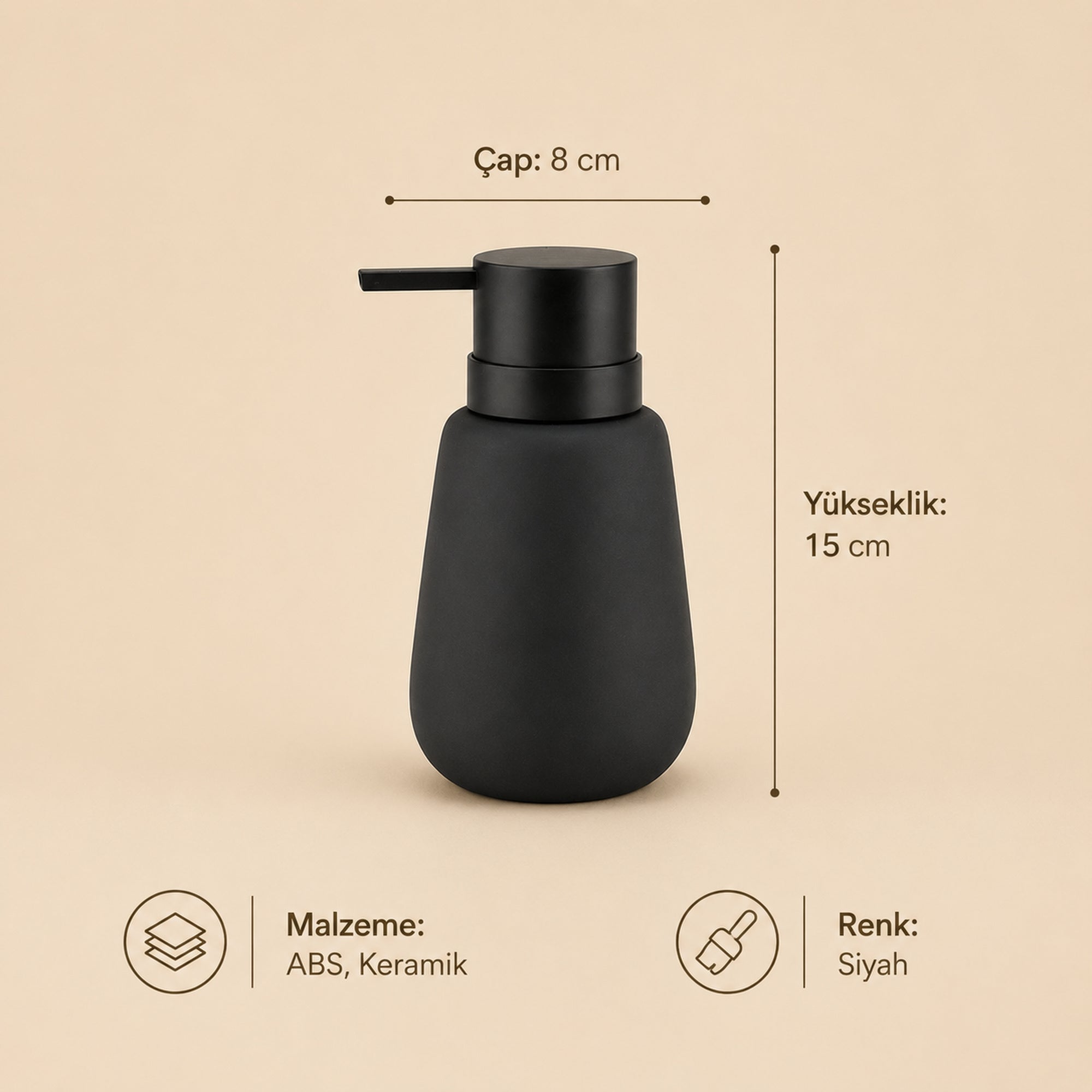 Sıvı Sabunluk Siyah ABS Seramik 8x15 cm