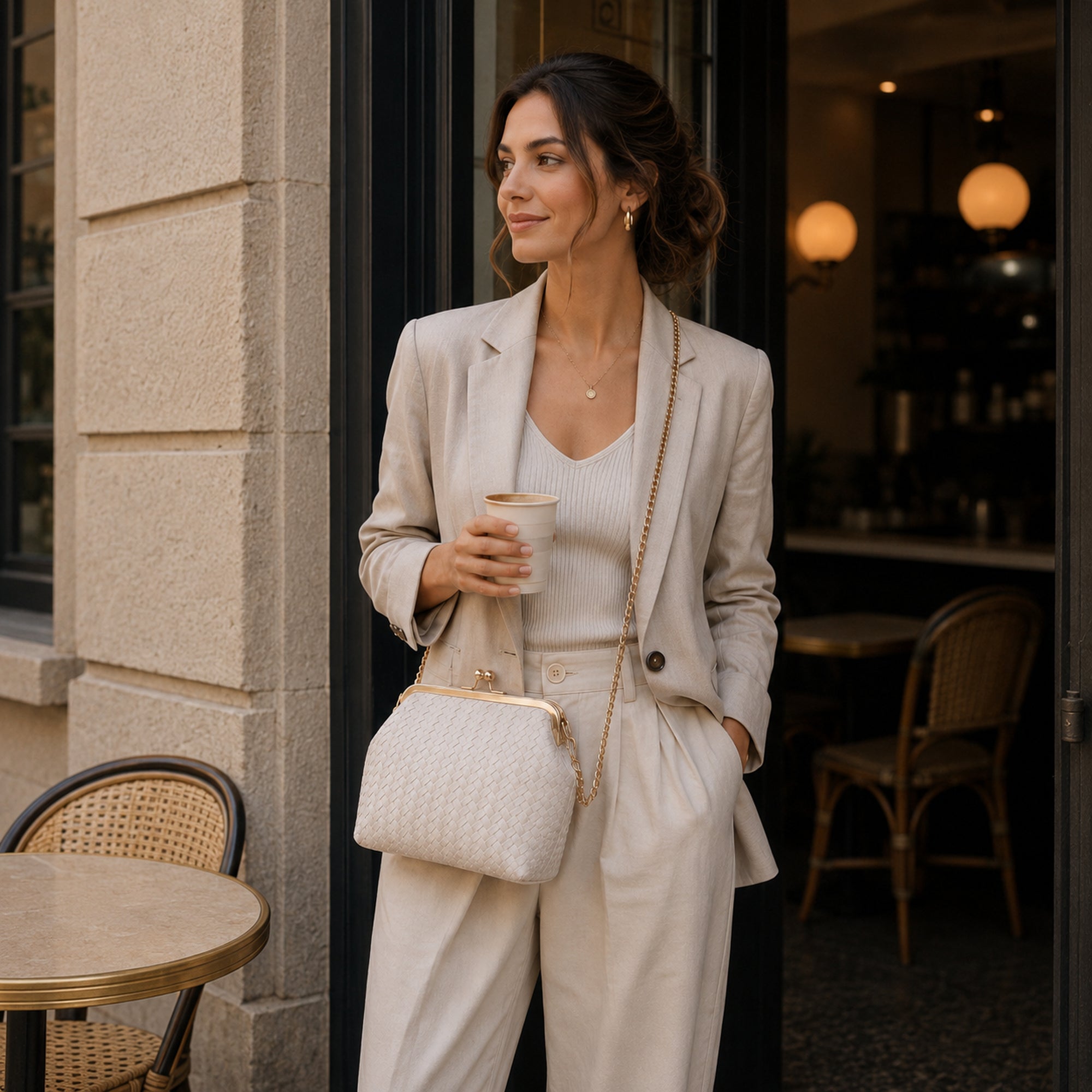 Milano Chic Beige Renk Astarlı Suni Deri Kadın El Çantası