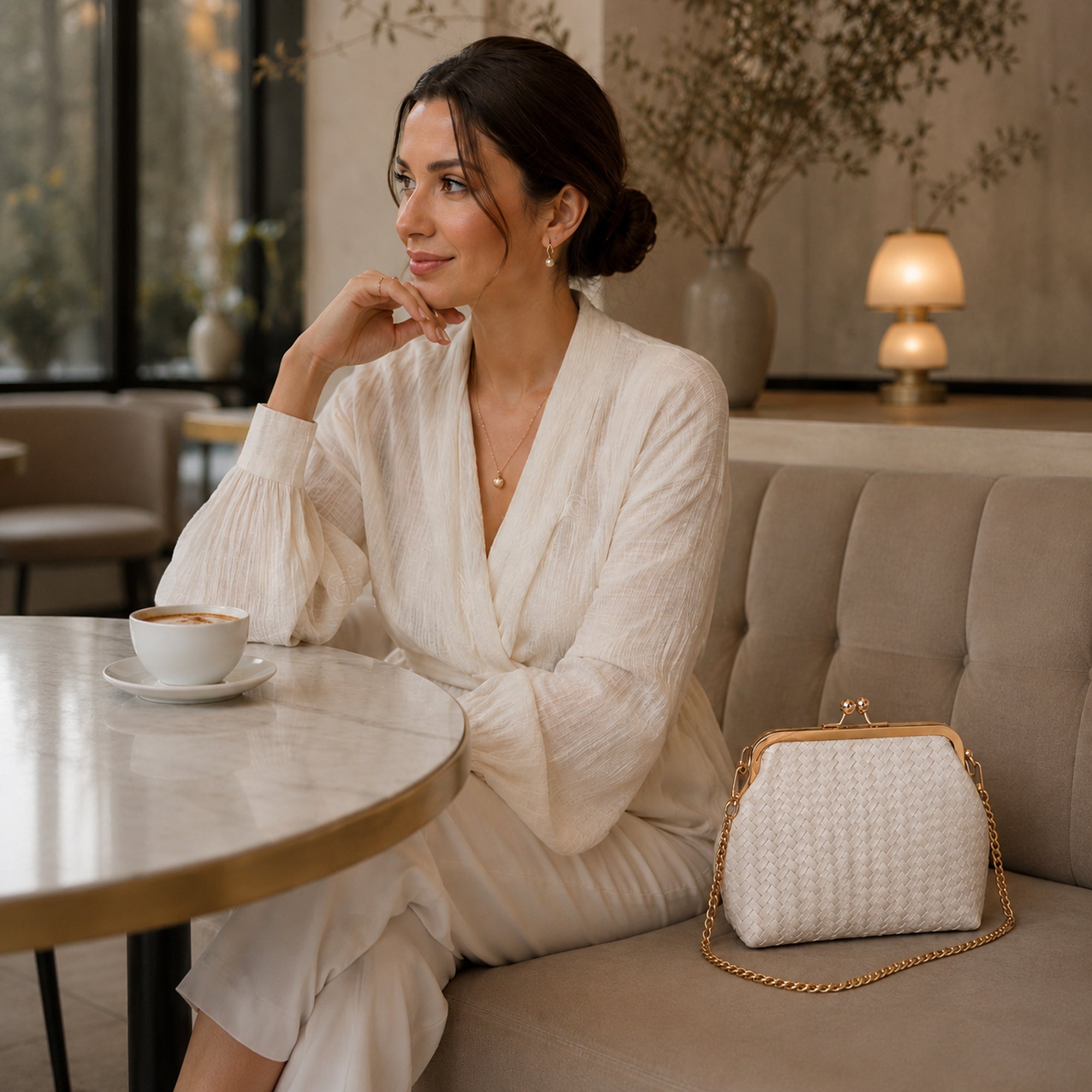 Milano Chic Beige Renk Astarlı Suni Deri Kadın El Çantası