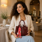Sella Bordo Renk Fularlı Kadın El ve Omuz Çantası 21x16 cm