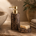 Mermer Görünümlü Sıvı Sabunluk Kahverengi Gold Pompalı 7x19 cm